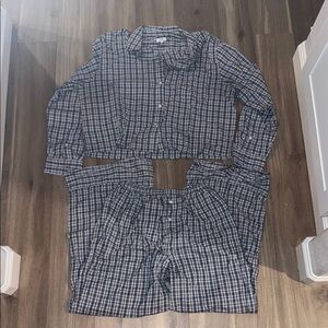 Aerie Blue and White Plaid Pajama Set